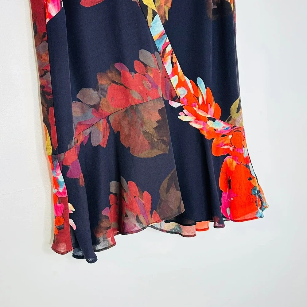 Trina Turk Sleeveless Faux Wrap Top Women XS Black Floral Peplum